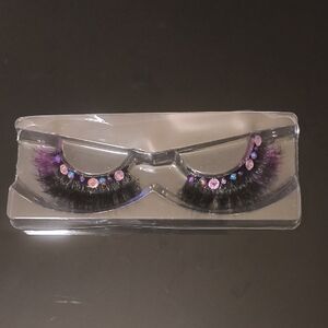 Black and Purple- Pink  False Eyelashes with Rhinestones